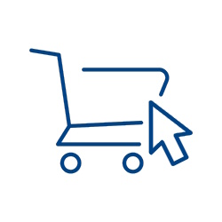 Shopping cart icon with an arrow pointing to the cart, indicating online shopping.