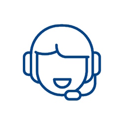 Ein stilisiertes Icon eines lächelnden Kundenservicemitarbeiters mit Kopfhörern und Mikrofon.