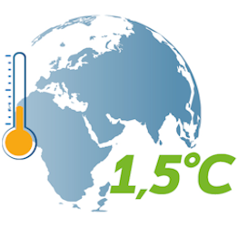 Globe with a thermometer and the number 1.5°C symbolizes the rise in temperature and climate change.