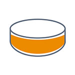 A round container with orange filling and a white top edge.