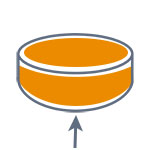 A round, orange puck with a white edge that is facing upwards.
