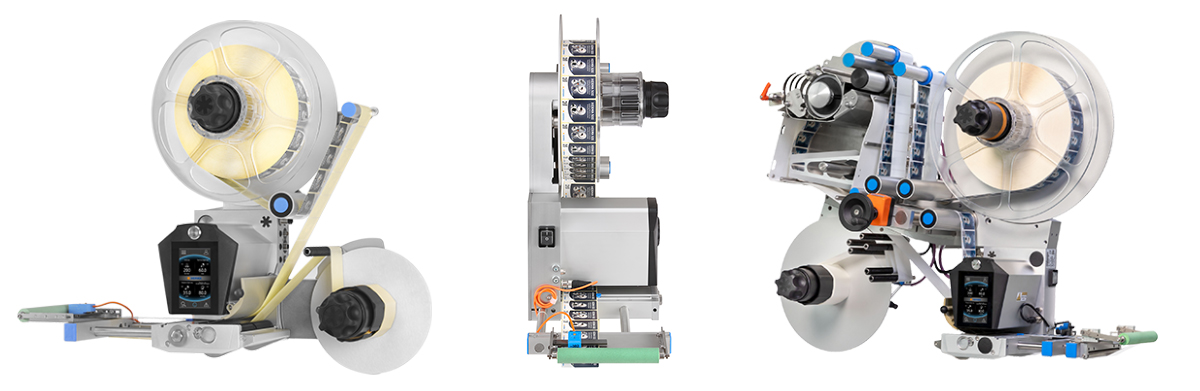 A technical device with multiple rollers, motors, and control elements designed for winding or processing materials.