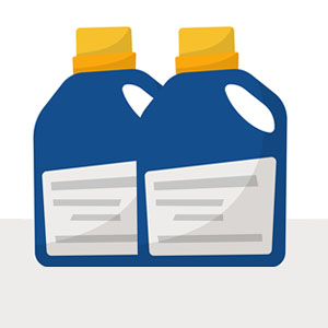 Two blue bottles with yellow caps, featuring labels with no visible text.