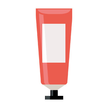 Tube with red packaging and a black cap, empty or without labeling.