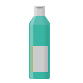 Turquoise bottle with a white label that can be used for liquids such as shampoo or shower gel.