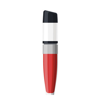 Red lipstick in a sleek, modern packaging with a black cap and silver ring.