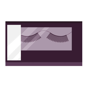 Artificial eyelashes in a purple package with a transparent display window.