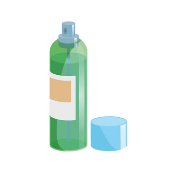 Green spray bottle with a blue cap, labeled with a neutral tag.