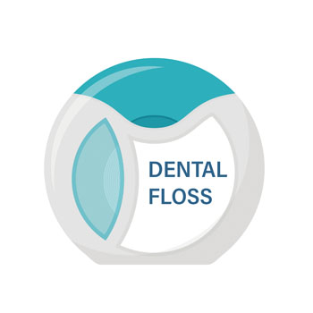 Dental floss in a round package labeled 'DENTAL FLOSS.