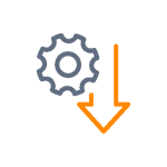 Gear icon with a downward-pointing arrow, indicating a settings or download function.