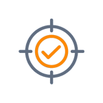 Target with an orange check mark in the center, surrounded by a gray ring and four lines pointing to the center.