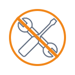 Symbol with a crossed-out wrench and screwdriver, indicating the unavailability of tools.