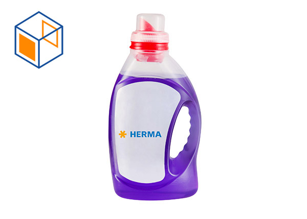 Purple bottle with cleaning agent and red cap, labeled 'HERMA'.