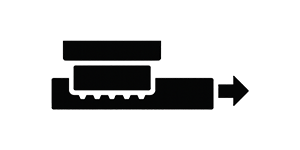 Aarrow points to the right, accompanied by a rectangular element with several small indentations, indicating a movement or direction.