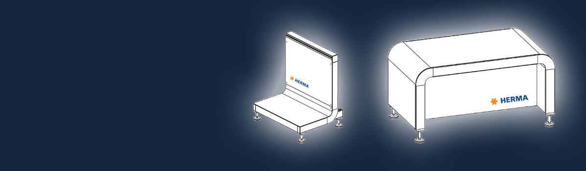 Technical drawings of two different packaging machines featuring the HERMA logo.