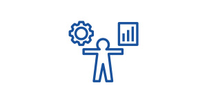A stylized figure with a gear and a chart representing growth.