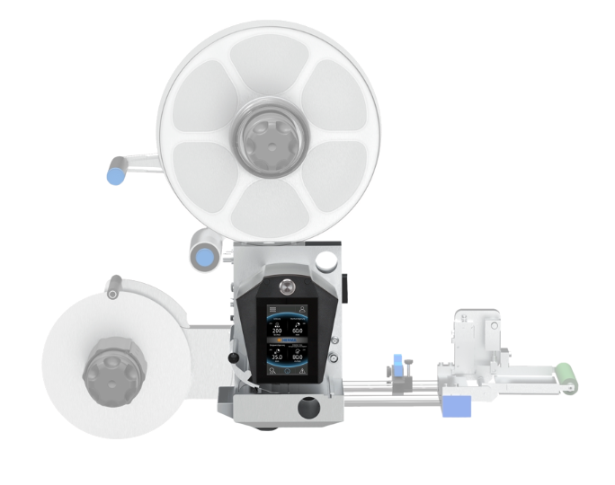 Medical device with two large wheels, a control panel in the center, and various connections for use in patient care.