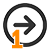 A black symbol with an arrow pointing to the right, surrounded by a circle, and an orange number '1' at the bottom.