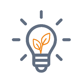 Light bulb with two green leaves, surrounded by rays, symbolizes sustainable ideas or environmental awareness.