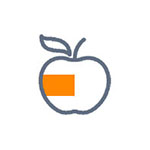 A simple, stylized apple symbol with an orange rectangle on the left side.