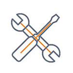 Intersection of a wrench and a screwdriver, symbolizing tools or technical support.