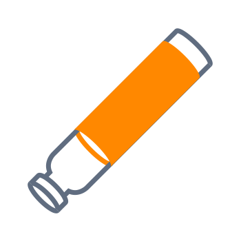 An orange test tube with a gray rim, depicted against a black background.