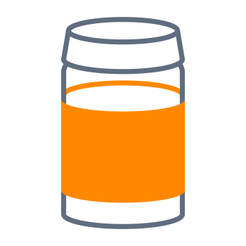 A stylized container with an orange band around the middle, set against a black background.