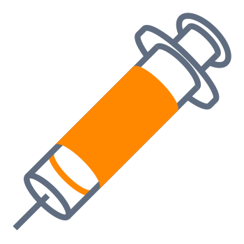 Syringe with orange liquid inside, depicted in a simple, graphic style.