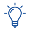 Light bulb with rays symbolizing light, in a minimalist blue design.