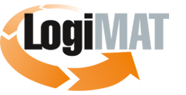 Logo of LogiMAT featuring an orange arrow representing a cycle, along with the text 'LogiMAT' in gray and black.