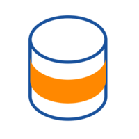 A stylized cylinder with an orange band in the middle, surrounded by a blue border.